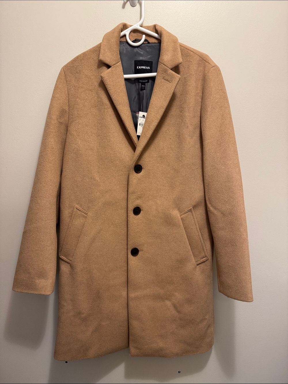 Express Men's Tan Single-Breasted Wool-Blend Pea Coat
